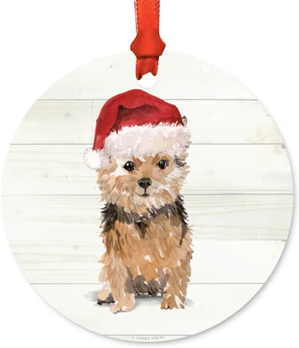 Miniatura 39 de Andaz Press Adorno de Navidad de metal personalizado para perro, perro y mascota, cocker spaniel con sombrero de Papá Noel, 1 paquete, incluye cinta