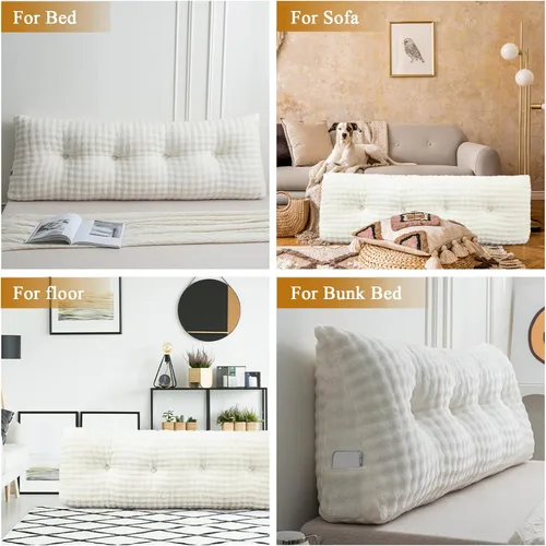 Miniatura 7 de Wenqik Almohada triangular para cabecero de sofá cama, respaldo de lectura, almohada de cuña con funda extraíble, soporte de espalda para Beige