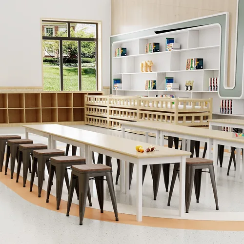 Miniatura 5 de Andeworld Juego de 4 taburetes de 18 pulgadas, sillas de comedor de metal industrial con asiento de madera, taburetes cortos de cocina apilables 18