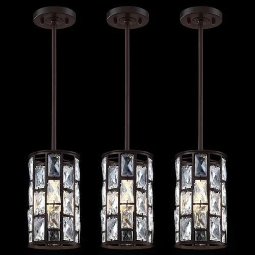 Miniatura 8 de Paquete de 2 lámparas colgantes de isla de cocina de 5 pulgadas, lámpara colgante moderna con acabado de níquel cepillado con pantalla de cristal