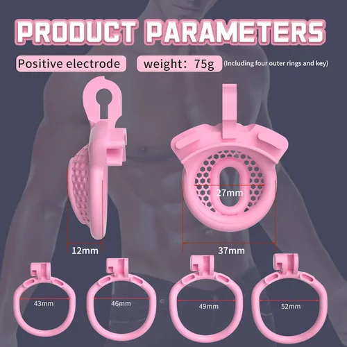 Miniatura 2 de Jaula de castidad Sissy Peso ligero Jaula para el pene de ABS+Resina Dispositivo de castidad Juguetes sexuales para adultos con 4 anillos