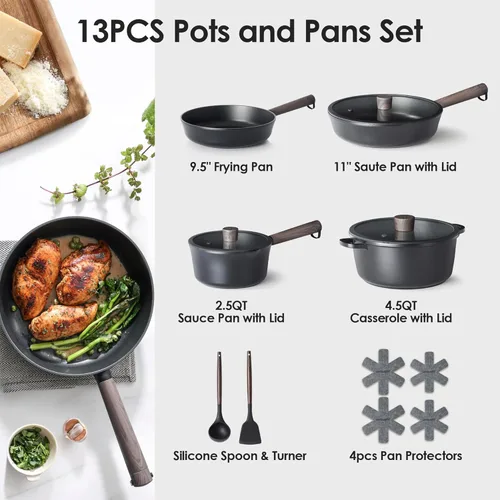Miniatura 2 de SENSARTE - Juego de ollas y sartenes antiadherentes, juego de utensilios de cocina, apto para lavavajillas y horno, compatible con inducción, sin