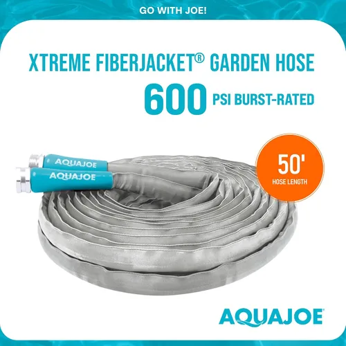 Miniatura 4 de Aqua Joe AJFJH50-PRX XTREME FIBERJACKET Manguera de jardín resistente a torceduras, accesorios de metal, 600 PSI máx, diámetro de 1/2 pulgada, 50