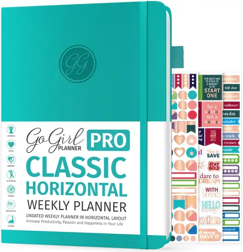 Miniatura 11 de GoGirl Planner Pro: Agenda semanal y organizador con diseño horizontal + páginas de seguimiento de presupuestos y gastos, diario de objetivos, sin