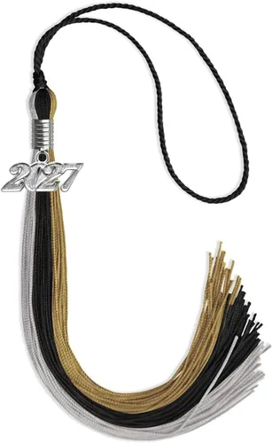 Miniatura 139 de Endea Graduation Borla de triple color con gota de fecha plateada (negro/dorado/granate, 2020)