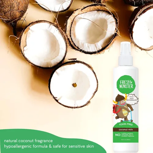 Miniatura 7 de Fresh Monster Spray desenredante para niños, sin toxinas, hipoalergénico y natural, spray acondicionador para el cabello para niños, coco
