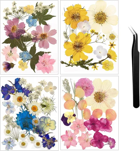 Miniatura 29 de Nuanchu Flores secas prensadas negras para manualidades, flores secas góticas, flores silvestres prensadas naturales a granel con pinzas para molde