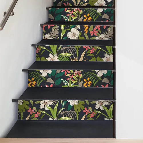 Miniatura 8 de VEELIKE Papel tapiz floral negro de 17.7 x 118 pulgadas, papel tapiz tropical oscuro para dormitorio, baño, autoadhesivo, extraíble, botánico, papel