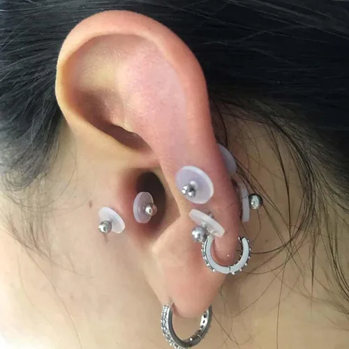Miniatura 6 de Bloomfall Disco de perforación transparente para tratamiento de perforación de nariz, aretes de silicona para almohadillas curativas de queloides