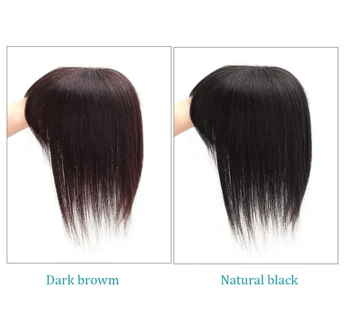 Miniatura 6 de Bang Topper Human Hair Clip on Crown Volume Hairpiece for Women with Gray and Thinning Hair, 6" Dark Brown