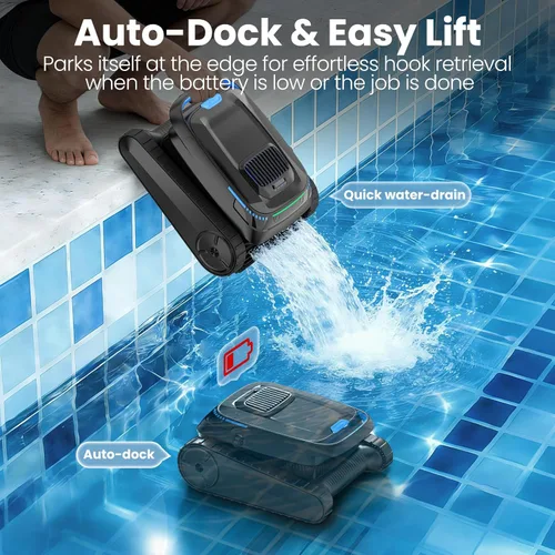 Miniatura 6 de Aspiradora robótica PC10, robot limpiador de piscina inalámbrico para piscinas enterradas y sobre el suelo, navegación inteligente, potencia