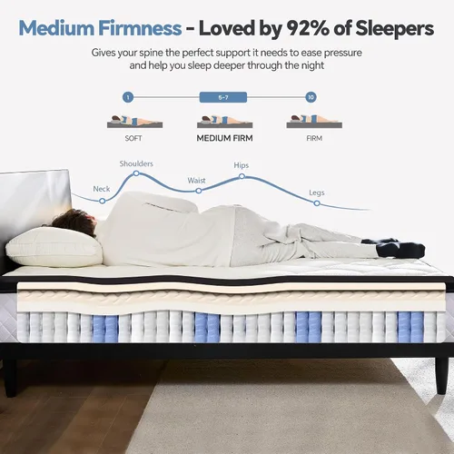 Miniatura 6 de Colchón de cama individual en una caja, colchón híbrido individual de 10 pulgadas con resortes individuales y espuma viscoelástica, suave