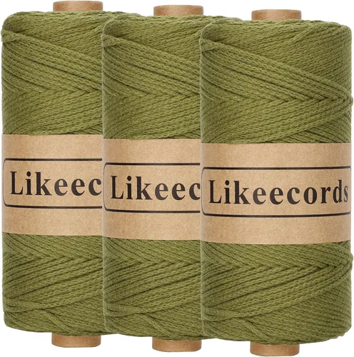 Miniatura 26 de Likeecords Cuerda de algodón 100% hilo de ganchillo de 0.079 pulgadas, cuerda trenzada de macramé, cuerda de macramé, hilo de ganchillo para regalo