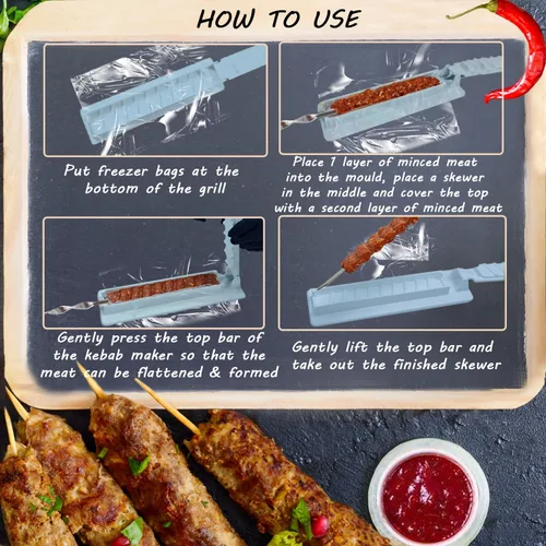 Miniatura 5 de Molde para Hacer Kebab Plástico Prensa para Pinchos de Carne Herramienta para Hacer Kebab Barbacoa (Gris)