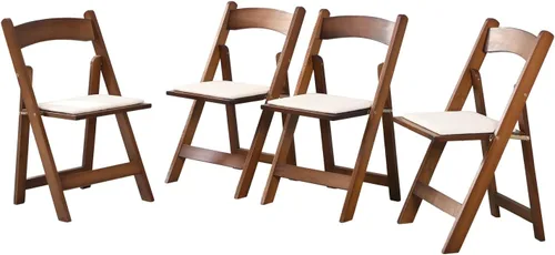Miniatura 11 de Wood Folding Chair, Folding Chairs Set of 4, Upholstered Dining Chairs with Black Cushion, Stackable Collapsible Chair for Outside Indoor, Accent