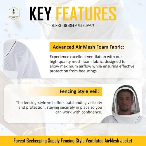 Miniatura 6 de Chaqueta de abeja ventilada con capucha de velo de esgrima - Chaqueta de apicultor de malla de aire ultraligera