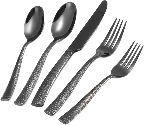 Miniatura 11 de Juego de cubiertos de acero inoxidable de 20 piezas con mango goteo dorado mate, juego de cubertería para cocina, hogar, restaurante, hotel
