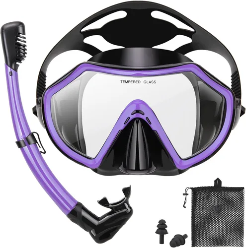 Miniatura 10 de Snorkeling Gear for Adults, Dry Adult Snorkel Set HD Panoramic View Snorkel Mask Set, Anti-Leak and Anti-Fog Scuba Diving Package with Mesh Bag Ear