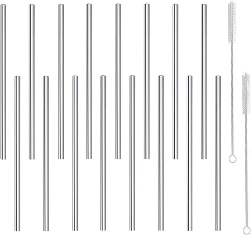 Miniatura 13 de Pajitas de Cóctel Cortas de Acero Inoxidable de 6 Pulgadas, Juego de Pajitas de Bar Pequeñas Mini de Metal Reutilizables con Cepillo Limpiador