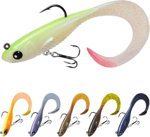 Miniatura 9 de TRUSCEND Duramax Pre-Rigged Fishing Lures with BKK Jig Hooks, 10X Tear-Resistant TPE Soft Swimbaits for Bass Striper Trout Crappie Walleye Grouper