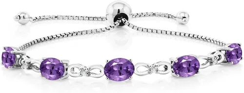 Gem Stone King Pulsera de tenis de diamantes cultivados en laboratorio con piedra natal de 3-6 quilates para mujer, plata de ley 925, ovalada de