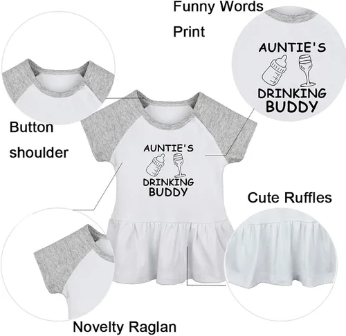 Miniatura 2 de 2PCS, Auntie's Drinking Buddy & If Mom Says No My Aunt Will Say Yes Funny Dresses Infant Baby Girls Princess Dress Ruffle