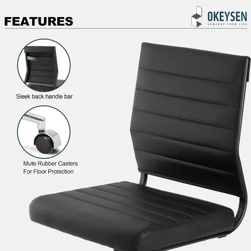 Miniatura 7 de Okeysen Silla de escritorio de oficina sin brazos, ergonómicas giratorias negras sin brazos para sala de conferencias, altura ajustable, silla
