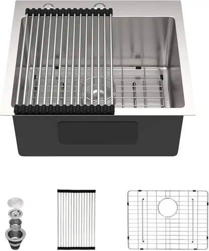 Miniatura 9 de Dcolora Fregadero de Lavandería Empotrable de 22x22 Pulgadas Calibre 16 de Acero Inoxidable de 12 Pulgadas de Profundidad Fregadero Utilitario de Un