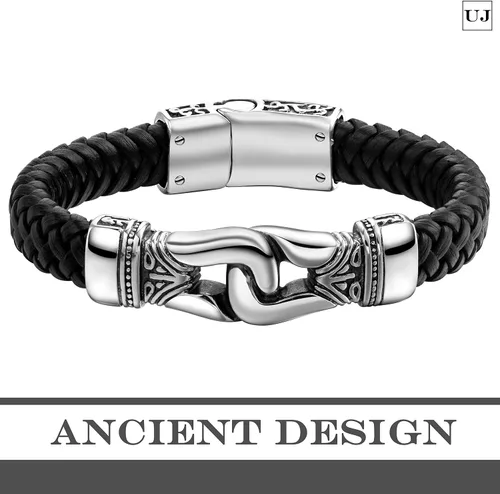Miniatura 3 de Urban Jewelry Increíble pulsera de eslabones de acero inoxidable para hombre, color plateado y negro, 9 pulgadas, con opción de collar de 21