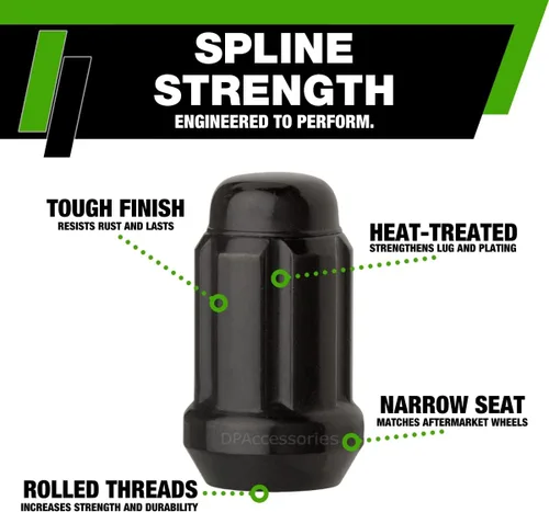 Miniatura 3 de DPAccessories Tuercas de llanta compatibles con Jeep Wrangler JK 2007-2018 Estilo estriado negro Solo ruedas de aluminio del mercado