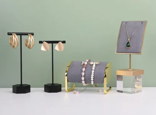 Miniatura 6 de GemeShou Soporte en T de metal negro, 2 piezas para exhibición de aretes, barra en T, soporte de joyería para fotografía minorista. Base hexagonal