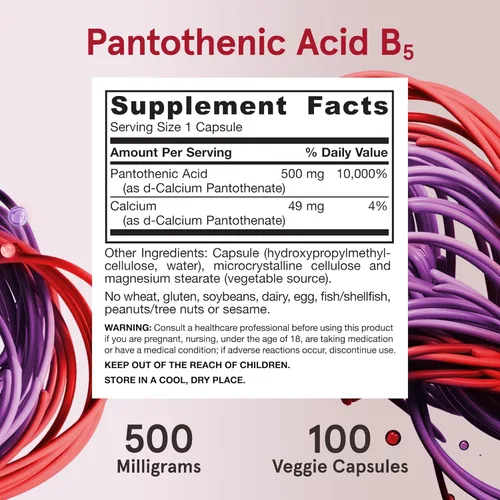 Miniatura 6 de Jarrow Formulas Ácido pantoténico B5 500 mg – 100 cápsulas vegetales – Vitamina B esencial – Producción de energía y apoyo al metabolismo – 100