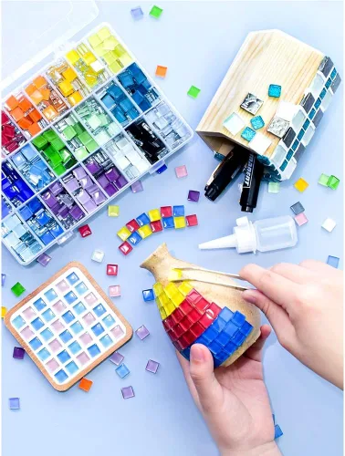 Miniatura 5 de Azulejos de mosaico rojo para manualidades a granel de 1 libra con formas cuadradas de 0.4 pulgadas, piezas de vitrales para decoración del hogar