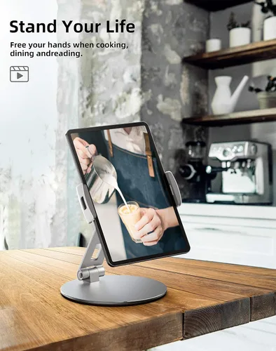 Miniatura 4 de Stouchi Soporte para tableta, soporte de base giratoria de 360°, soporte de escritorio ajustable con base resistente para iPad Pro Air Mini, Kindle