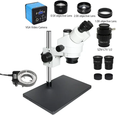 Miniatura 2 de Kit de accesorios para microscopio, compatible con cámara de microscopio USB 3.5X-90X simul-Focal Trinocular estéreo, microscopio para soldadura