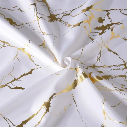 Miniatura 2 de Cortinas de ducha de mármol blanco y dorado para baño, cortina de ducha con destellos y ganchos, impresión única de oro en lámina, impermeable