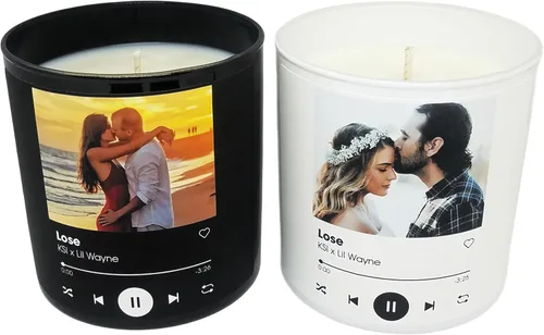 4oz/10oz Vela Personalizada con Foto de Canción Personalizada | Regalo de Música para Parejas