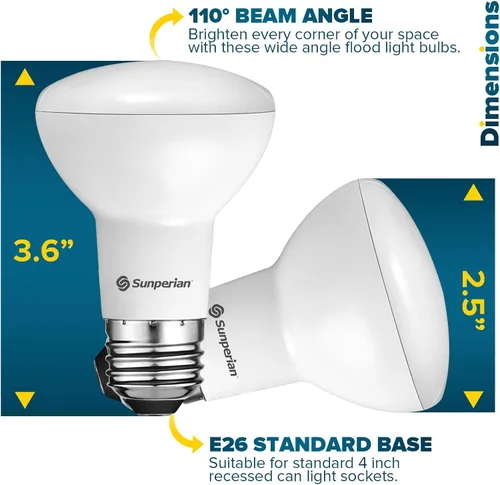 Miniatura 4 de SUNPERIAN Bombilla LED BR20, 6 W = 50 W, 2700 K blanco cálido, 550 lúmenes, bombillas de inundación regulables para latas empotradas, clasificación