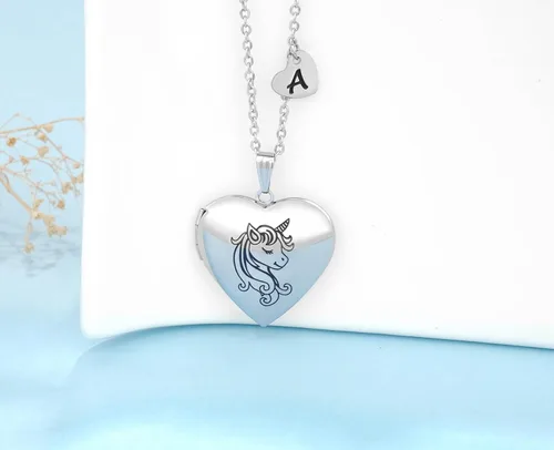 Miniatura 2 de YOUFENG Regalos de unicornios para niñas, collar con medallón de corazón que sostiene imágenes, medallón esmaltado, regalos para mujeres