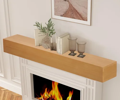 Mederlo Mantel de chimenea de madera rústica de 48 x 9 x 6 pulgadas | Estante flotante y montado en la pared para decoración del hogar Marrón miel