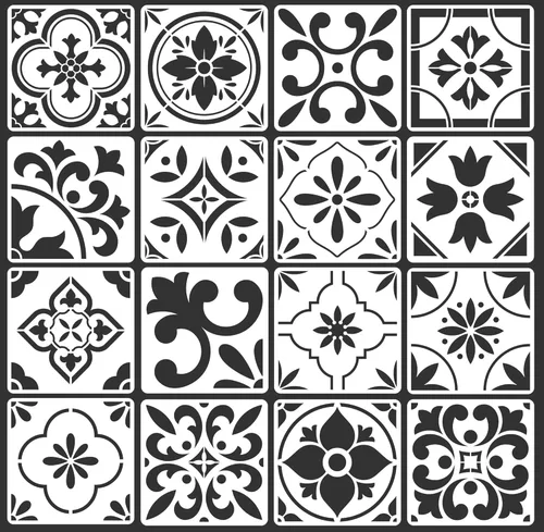 Juego de 16 plantillas de azulejos españoles (8 x 8 pulgadas) patrones auténticos para suelo y pared, plantillas de azulejos reutilizables para
