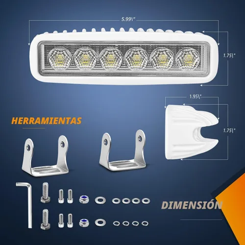 Miniatura 2 de Nilight Barra de luz LED marina, 2 unidades, 18 W, blanco, 150°, haz de inundación, ponton, barco, cubierta, luces de muelle, IP67, impermeable