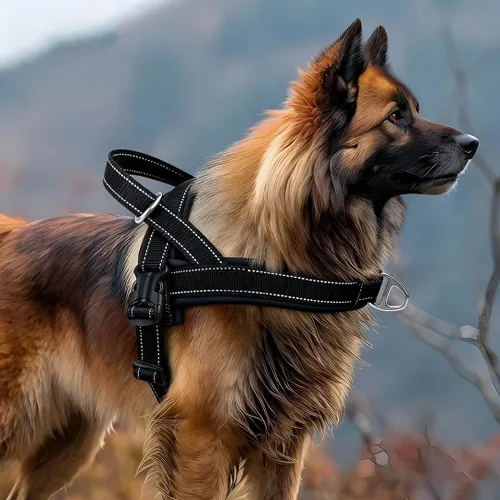 Miniatura 2 de Arnés para perro resistente sin escape, diseño de chaleco triangular acolchado marrón, arnés de entrenamiento ajustable con hebillas fáciles