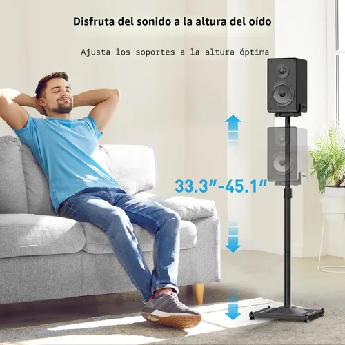 Miniatura 2 de PERLESMITH Soportes universales para altavoces de sonido envolvente, altura ajustable que se extiende de 33.3 a 45.1 pulgadas, soporte de altavoz