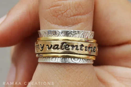 Miniatura 3 de My Valentine Spinner Ring Anxiety Silver and Copper Spinner Ring Fidget Spinner Ring for Women Handmade Three Spinner Ring Sterling Silver