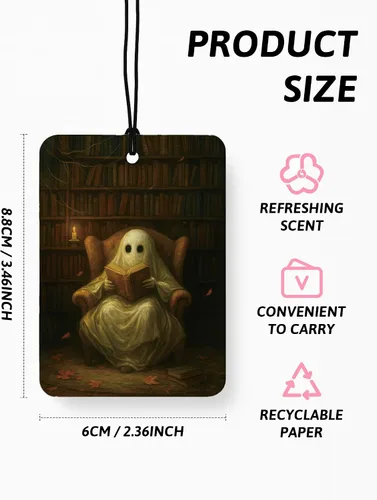 Miniatura 2 de Ambientador de coche para amantes de los libros de fantasmas de Halloween, 4 piezas, retro Spook Ghost Reading Books Ambientador colgante