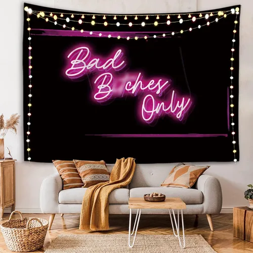 Miniatura 2 de HuxtleEssentials Tapiz decorativo de pared, solo palabras con luz de neón para dormitorio, sala de estar al aire libre, 51 pulgadas de alto x 60