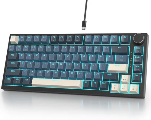 Miniatura 14 de Fogruaden Teclado para juegos con cable, 75 por ciento, intercambiable en caliente, teclado mecánico cremoso de montaje en junta con perilla