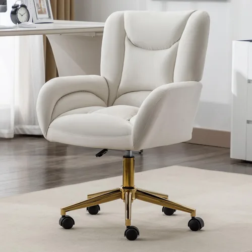 Miniatura 9 de Velvet Swivel Desk Chair with Gold Base - 360° Rotating Office Chair with Ergonomic Tufted Backrest, Thick Sponge Cushion & Universal Wheels for