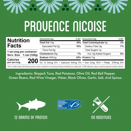 Freshé Atún enlatado gourmet (Nicoise de Provenza, paquete de 10 unidades), bocadillo saludable con alto contenido en proteínas y comida lista para
